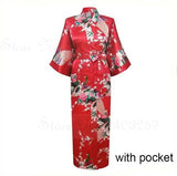 Women Long Robe Peacock Satin Print Nightgown