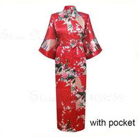 Women Long Robe Peacock Satin Print Nightgown