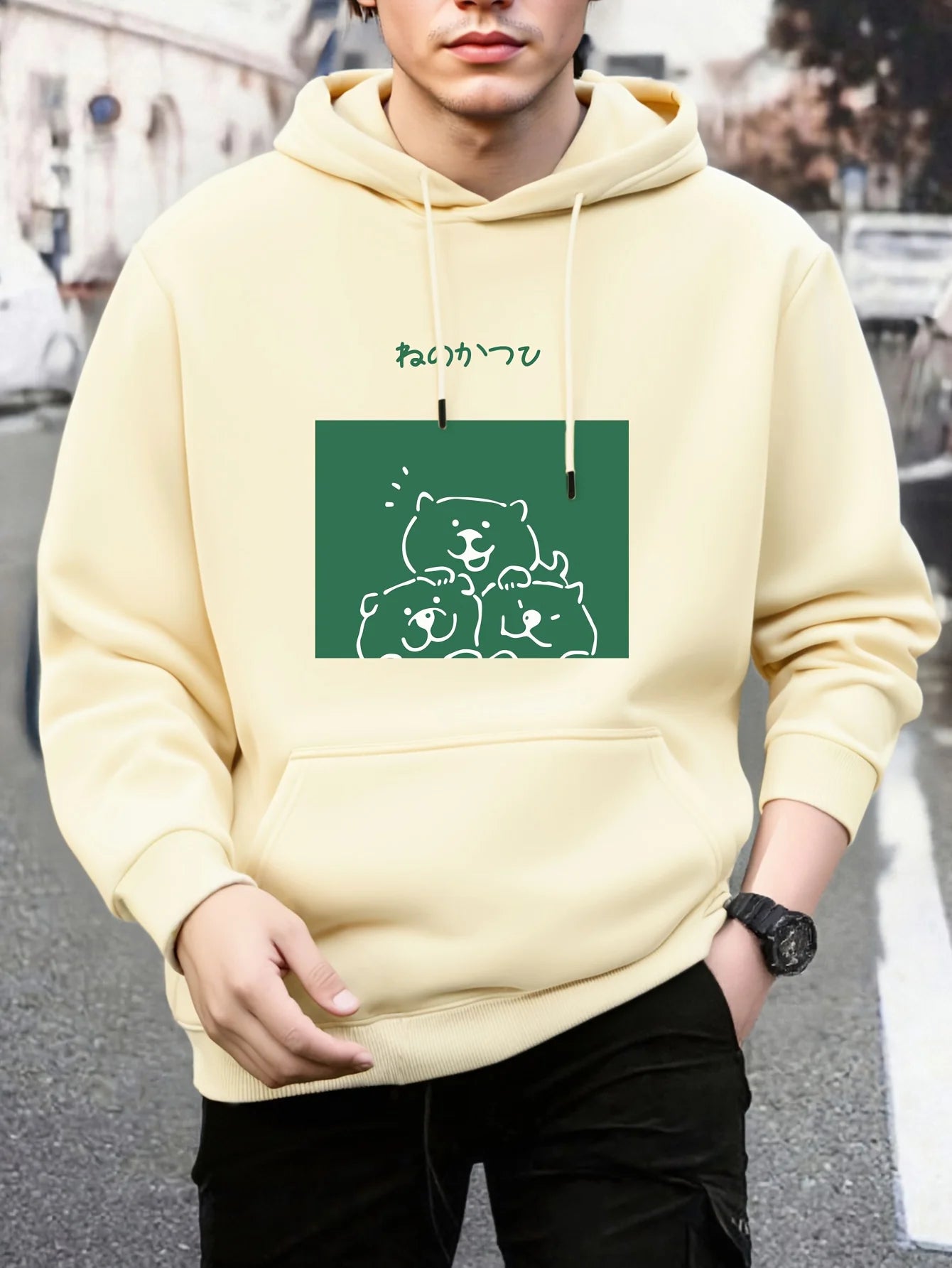 Cartoon Bear Pattern Men's Hoodie