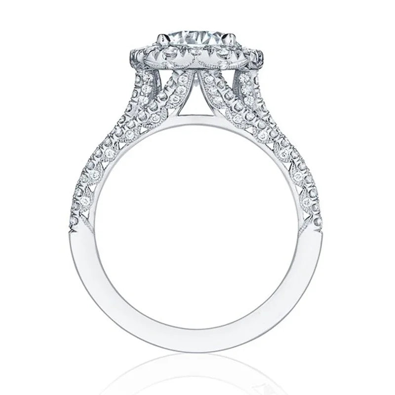 Luxury Silver Engagement Wedding Rings for Women Elegant Rings Square Full Diamonds