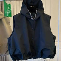 Double Pocket Casual Versatile Work Sleeveless Hooded Vest