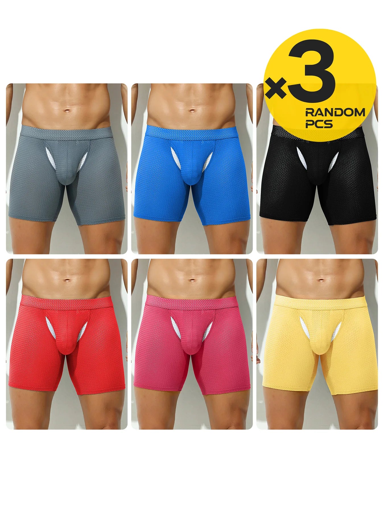 2pcs/3pcs/4pcs Long Leg Boxer Shorts for Men in Breathable Mesh Fabric Sport Underwear Randomly