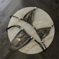 Pink Micro Beads Bandeau Bikini Set