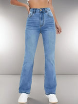 Casual High Waist Washed Denim Trousers for Women