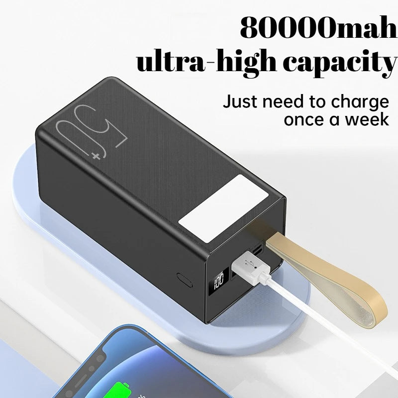 80000mAh Power Bank with LED Display Worldwide Plugs Portable Charger with LED Light High Capacity Polymer Battery Long Travel