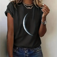 Plus Size Casual Short Sleeve Moon Print T-shirt