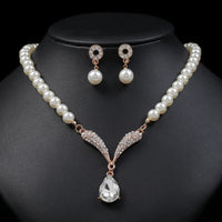 Personality flower Pearl Wedding Necklace Earring