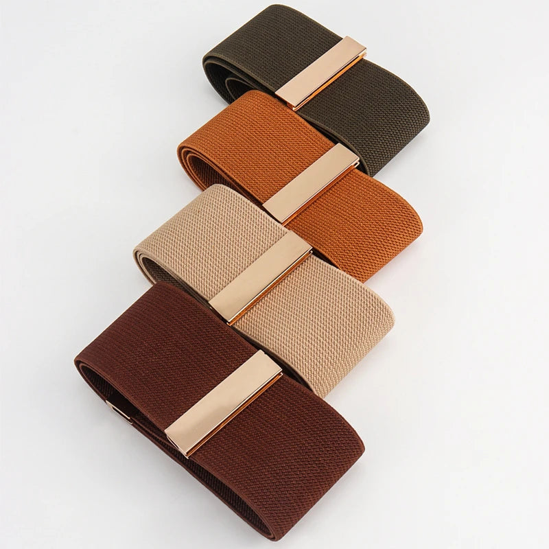 Fashion Women Elastic Band Wide Belts Simple Down Coat Waist Belt Female Buckle Black Strap Dress Decoration Accessories Ladies