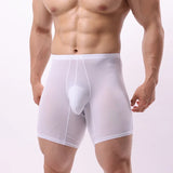EUR Size Men Long Leg Boxer Shorts Underwear Mid Waist Sexy U Big Pouch Thin Panties Ice Silk Male Breathable Sports Underpants