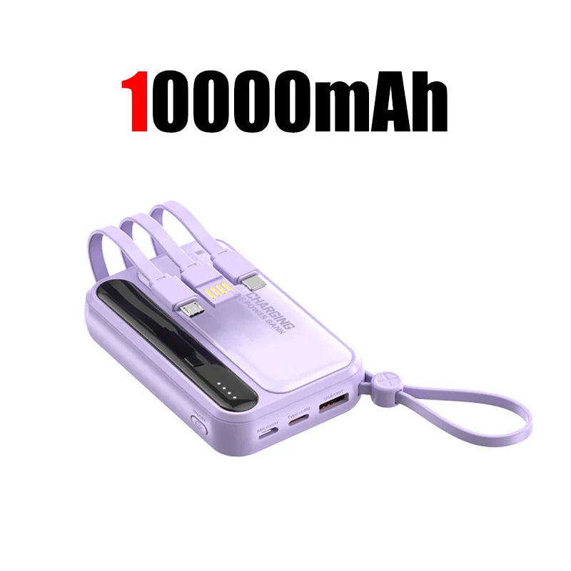50000mAh Large Capacity Power Bank 4 In1  Built in Cable Intelligent Digital Display Laser Light Fast Charging External Battery
