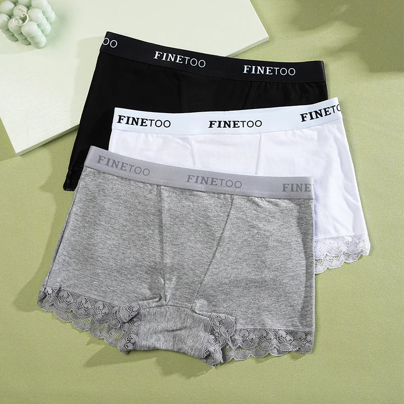 3Pcs Women's Lace Panties Cotton boxer briefs Seamless Sports Boxers Underwear Female Briefs Lingerie Intimate Underpant S-XXL
