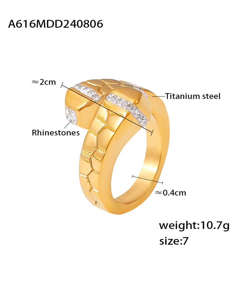 Elegant Rhinestones Rings For Women Stainless Steel No Rusted 18K