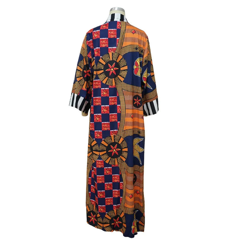 African Ethnic Print Loose Long Trench Coat Streetwear
