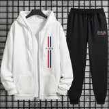 Mens Tracksuit Print Hooded Sweatshirts Sports Jogging Casual Zip Jacket Coat Clothing Street Sportswear Single Piece Tops Pants