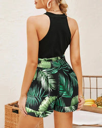 Floral Print Belted High Waist Two-Piece Outfit