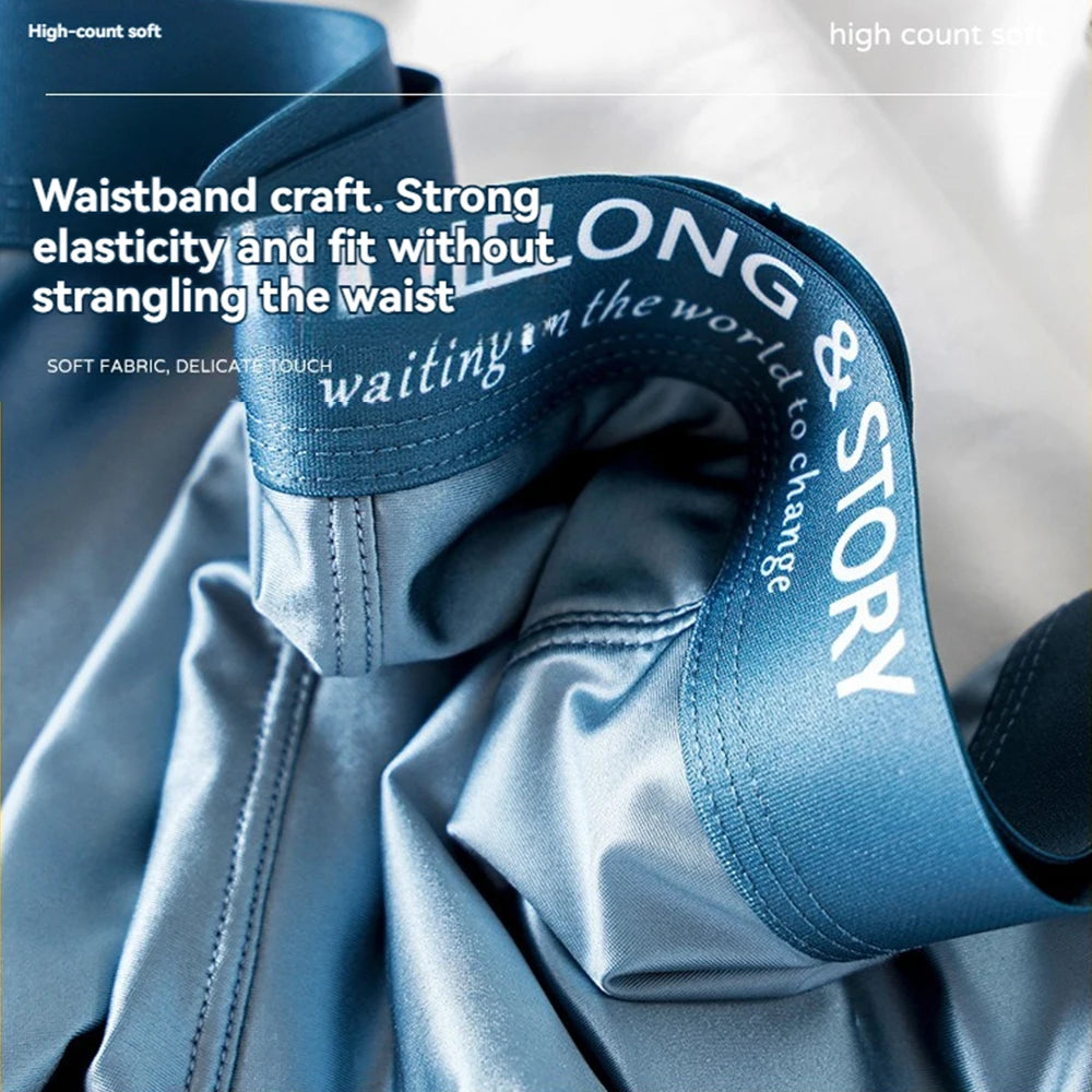 3PCS/Pack Luxury Ice Silk Satin-like Boxers Summer Smooth Cool Solid Men's Underpants Breathable Mesh Crotch Panties Underwear