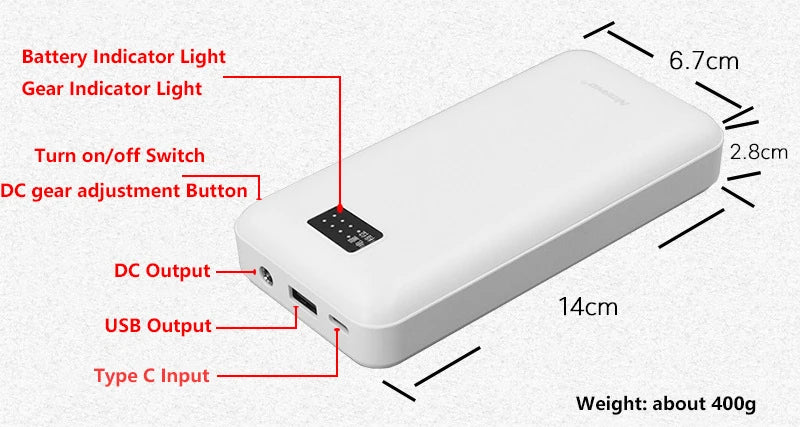 18000mAh Power Bank 12V DC Output Portable Charger Powerbank for iPhone Xiaomi Cooling Fan Heated Vest Jacket External Battery