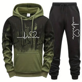 Mens Tracksuit Print Splash-ink Hooded Sweatshirts Streetwear Daily Casual Sports Jogging Mens Clothing Single Piece Tops Pants