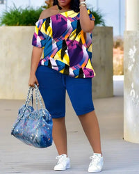 Melting Colors Print Neck Top & Shorts Set