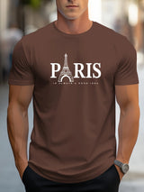 Short Sleeve Paris Pattern Print Casual O-Neck T-Shirt