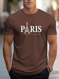 Short Sleeve Paris Pattern Print Casual O-Neck T-Shirt