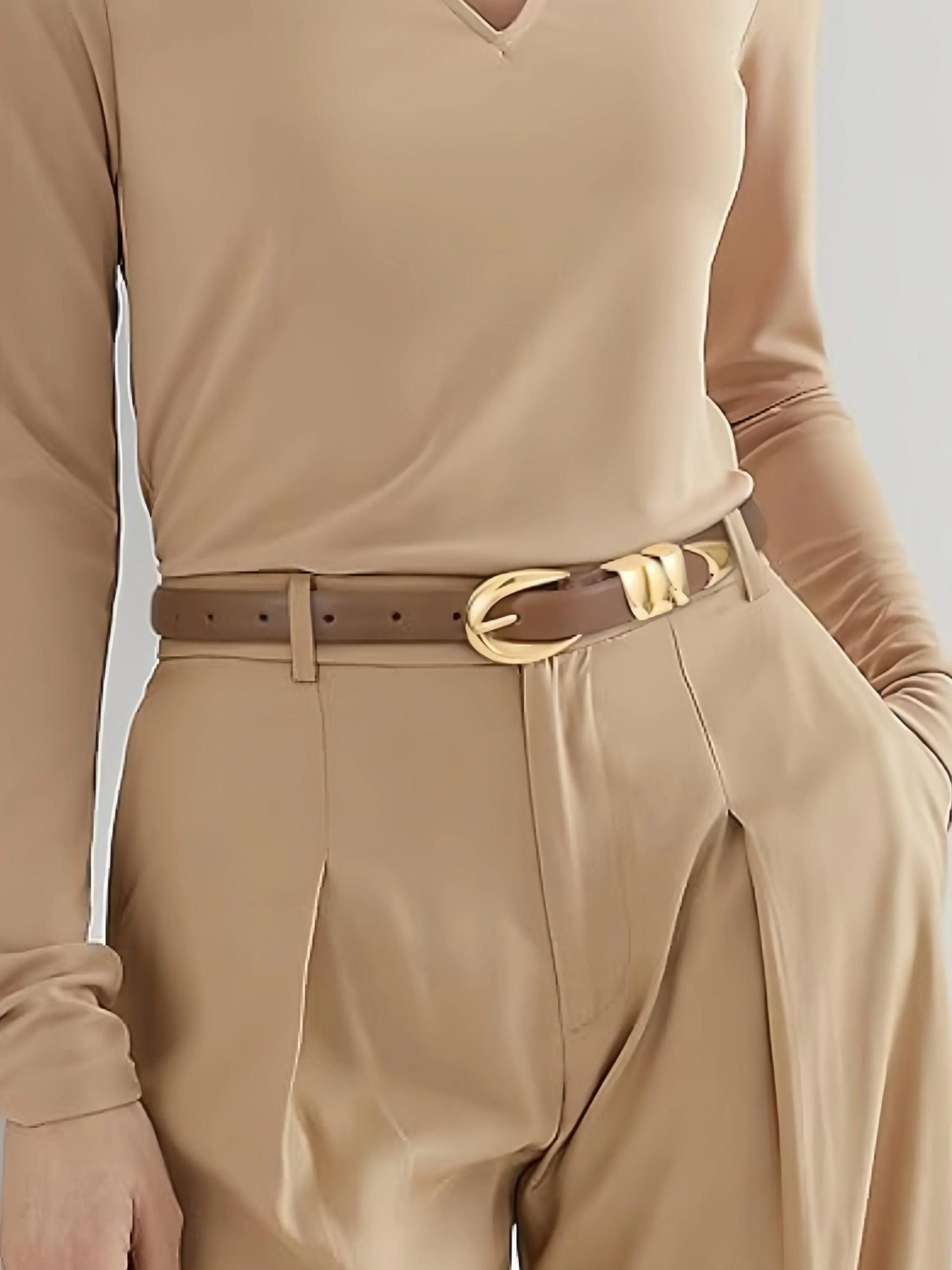 Women's Slim Fit PU Belt, Fine Waistband, Denim Pants, Formal Pants, Fashionable Black Belt with Gold Buckle