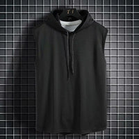 Men Tie Collar Hooded Sleeveless Vest