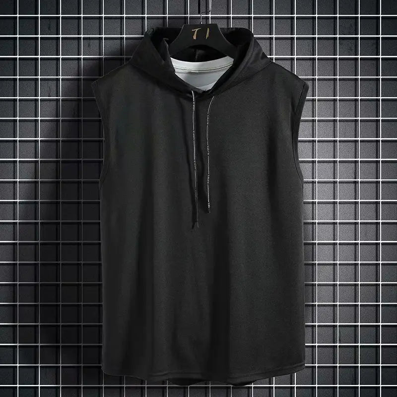 Men Tie Collar Hooded Sleeveless Vest