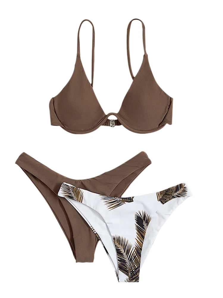 Solid Print Sling Sexy Thong Bikinis Set