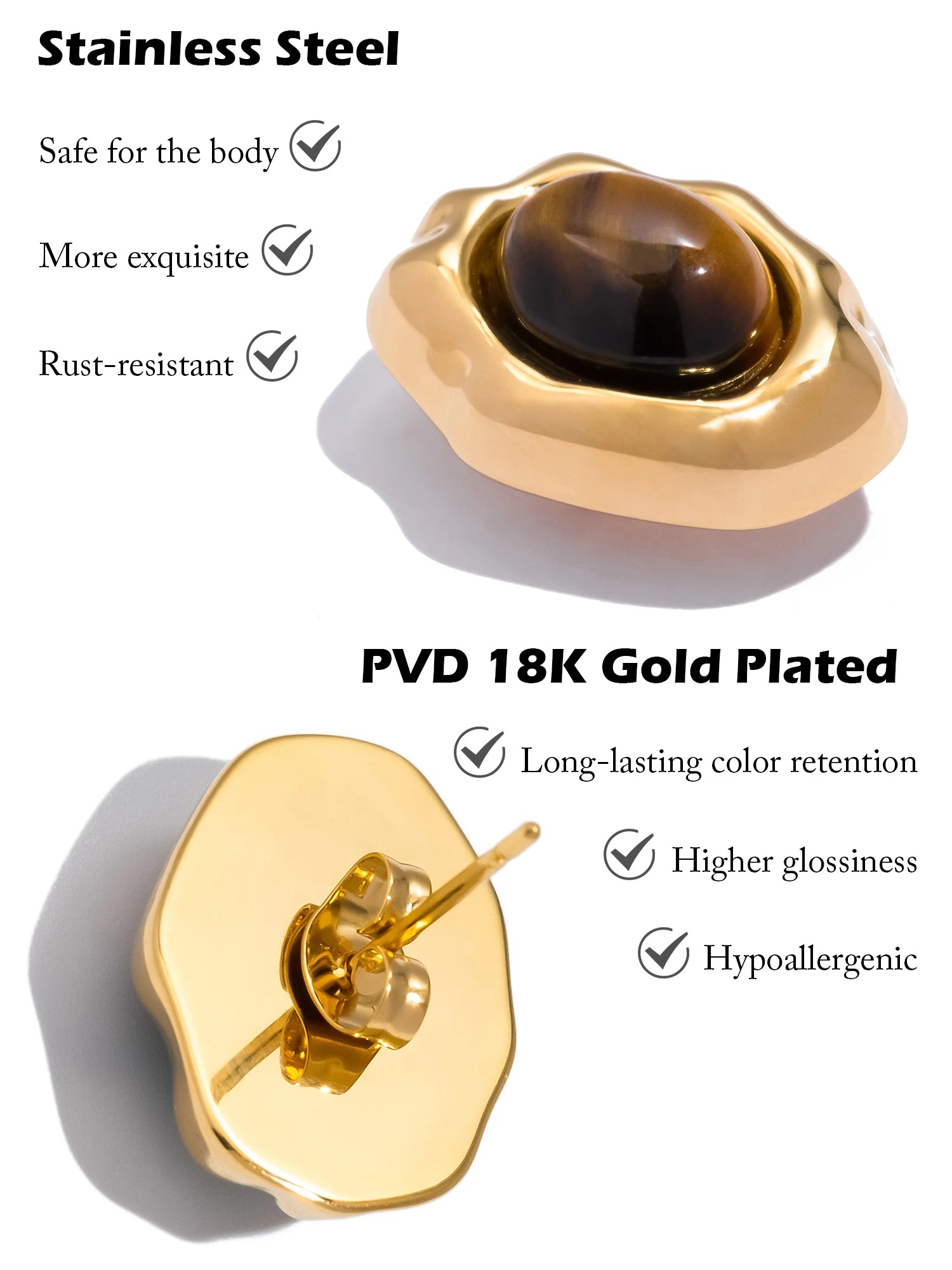 18K Gold Plated Stainless Steel with Gemstone