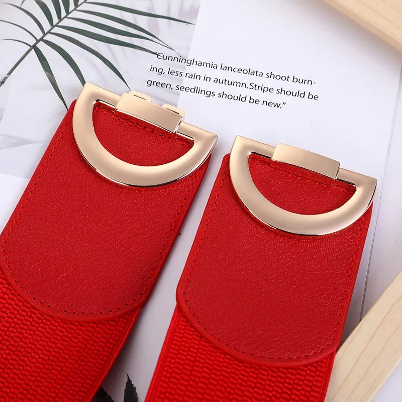 Women's Belt Gold Pair Buckle Black Waist Seal Fashion Elastic Wide White Red Good Quality Dress Knit Designer Belt