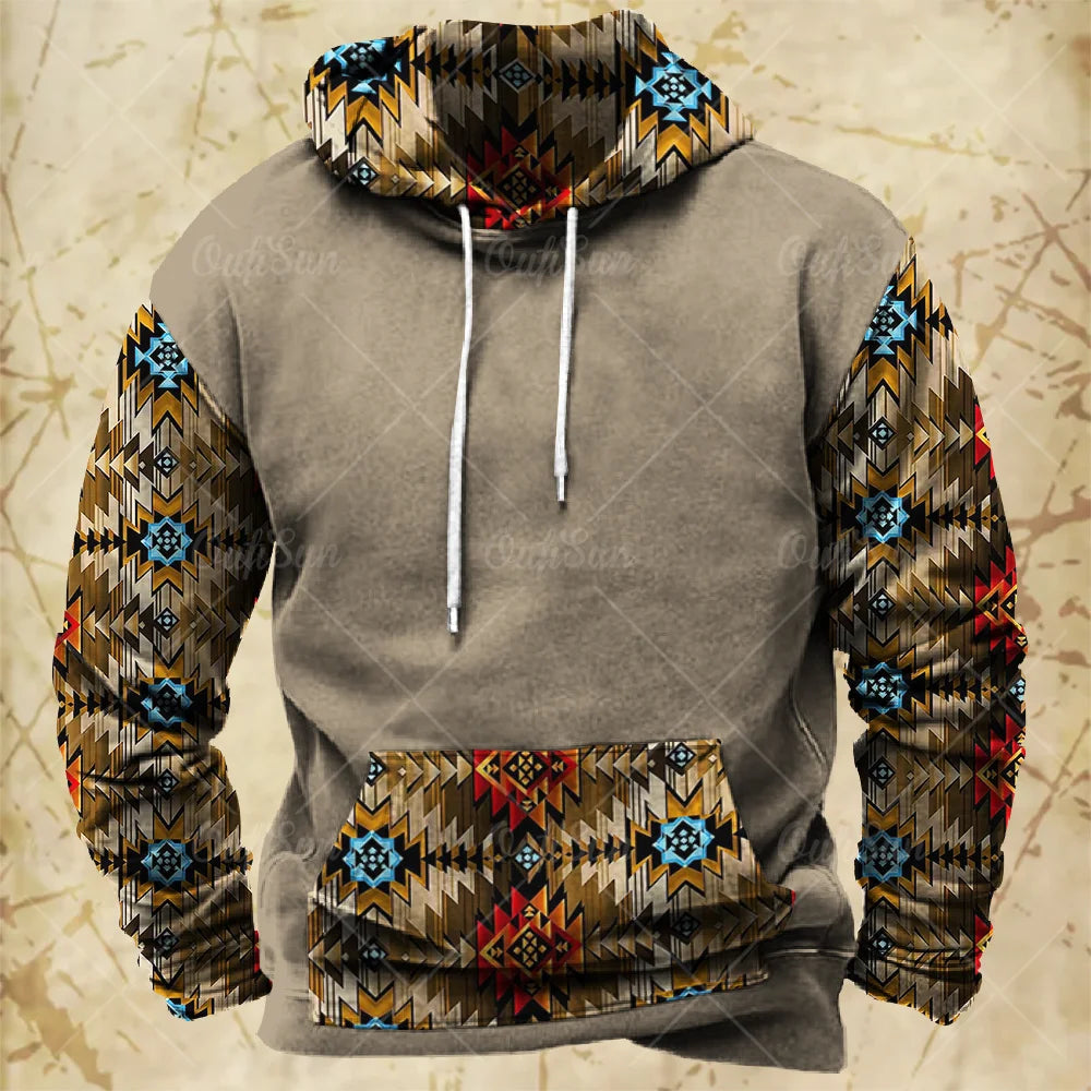 Men Hooded Vintage Print  Sweatshirt