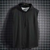 Men Tie Collar Hooded Sleeveless Vest