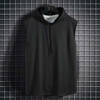 Men Tie Collar Hooded Sleeveless Vest