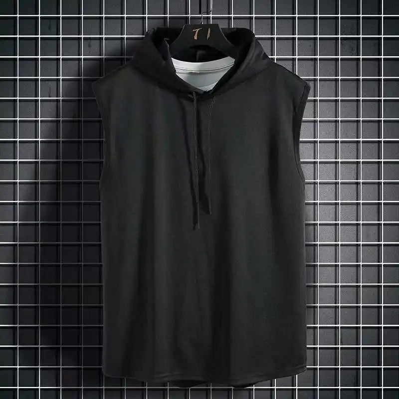 Men Tie Collar Hooded Sleeveless Vest