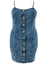 Plus Size Sleeveless Button Midi Denim Dress