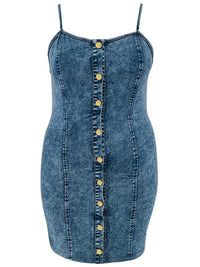 Plus Size Sleeveless Button Midi Denim Dress