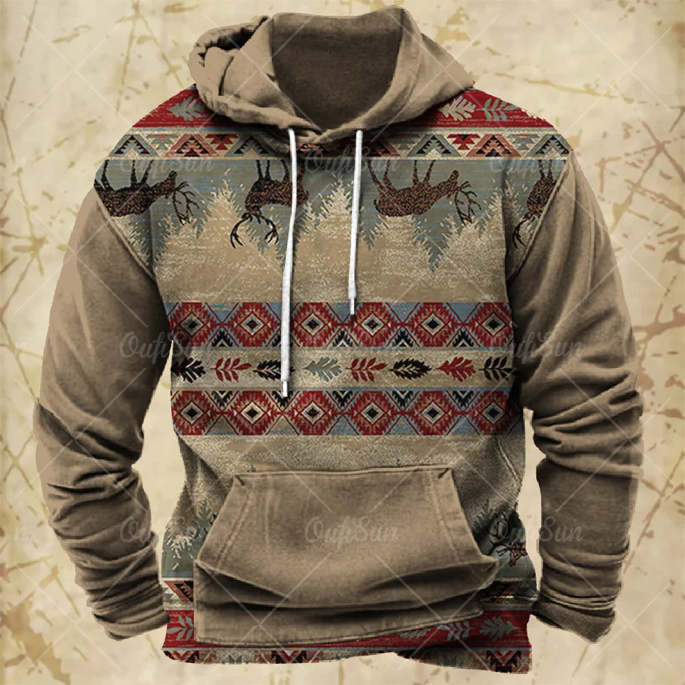 Men Hooded Vintage Print  Sweatshirt