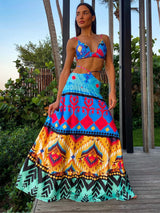 Summer High Waist Split Top With Long Skirt
