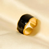 Elegant Ring Enamel Stainless Steel Rings For Women Men Accessories Flower Plant Jewelry Real Gold