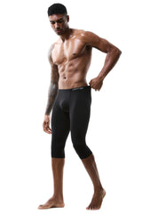 Men's Ice Silk Long Leg Trunk Sexy U Conevx Pouch Boxy Underwear Sports Fitness Running Shorts Pants Extended Knee Length Boxers