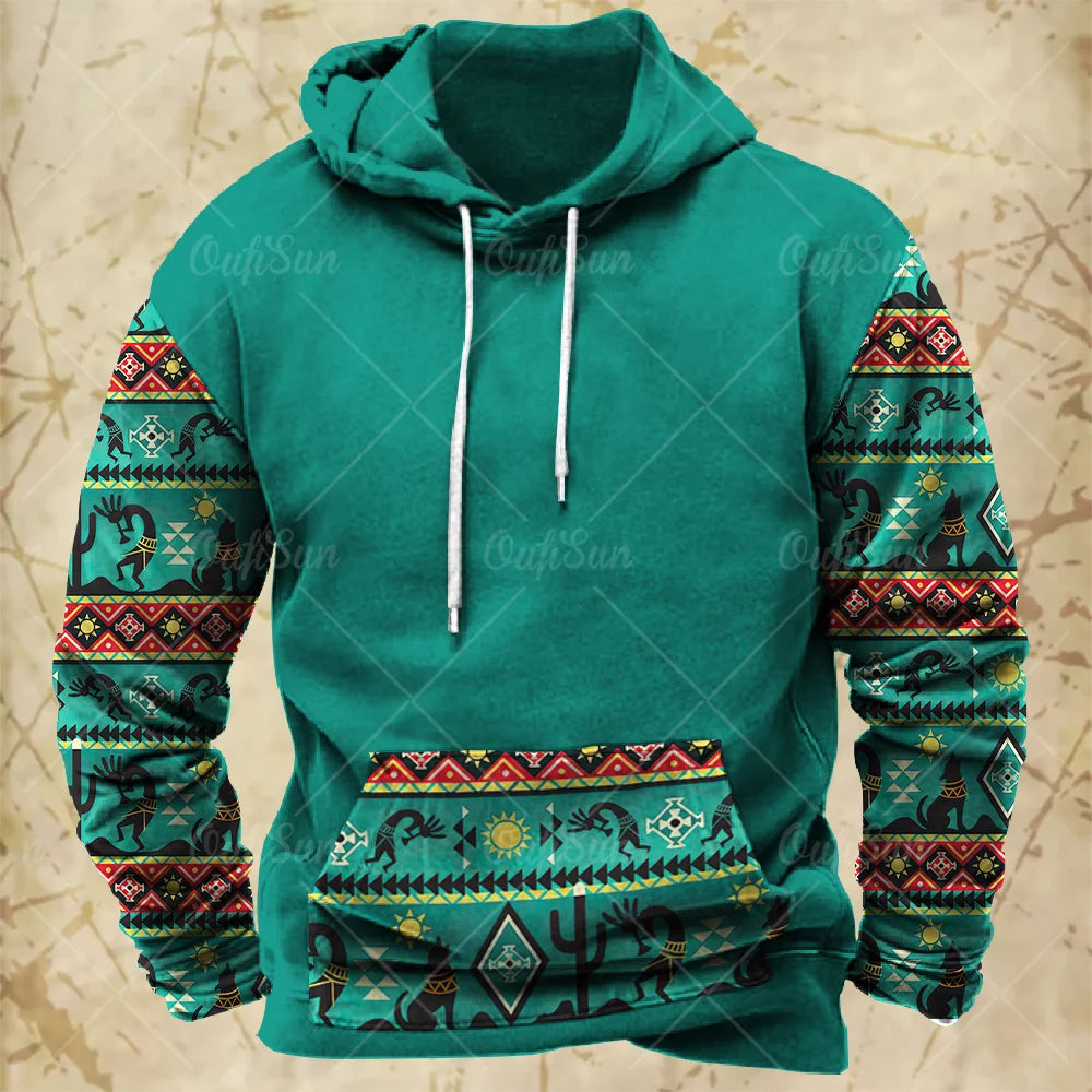 Men Hooded Vintage Print  Sweatshirt