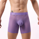 Fashion Ice Silk Underwear Long Leg Boxer Shorts For Man EUR Size Summer Thin Quick Dry Panties Lace Sexy Lengthen Underpants