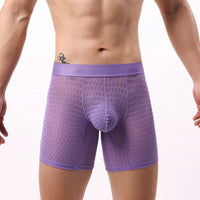 Fashion Ice Silk Underwear Long Leg Boxer Shorts For Man EUR Size Summer Thin Quick Dry Panties Lace Sexy Lengthen Underpants