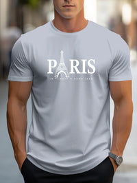Short Sleeve Paris Pattern Print Casual O-Neck T-Shirt