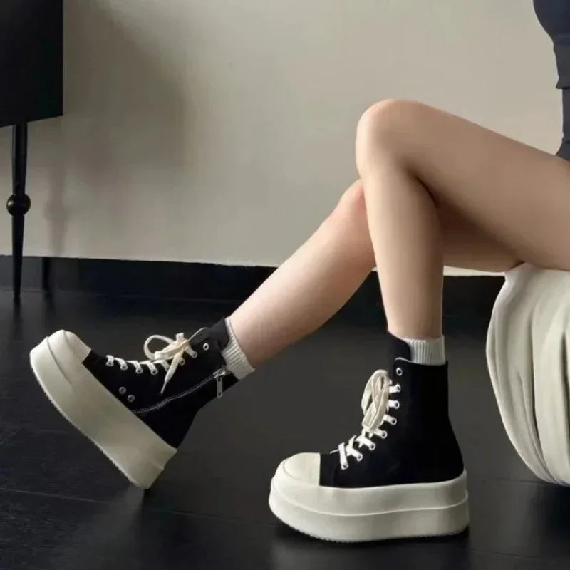 Women Punk High Top Flats Black Boots