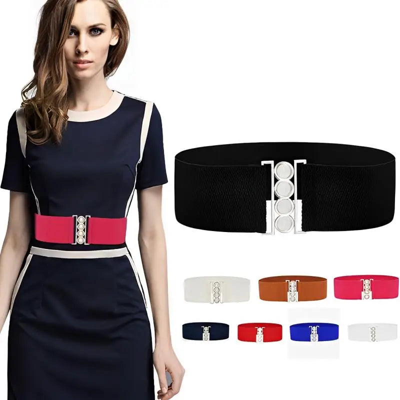 Women’s Elastic Cinch Belt  Fashion Stretch Waist Band Clasp Buckle New Stretchy Retro Wide Waist Cinch Belt Waistband