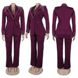 Women's Pearl Splicing Blazer and Wide Pants Set