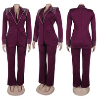 Women's Pearl Splicing Blazer and Wide Pants Set