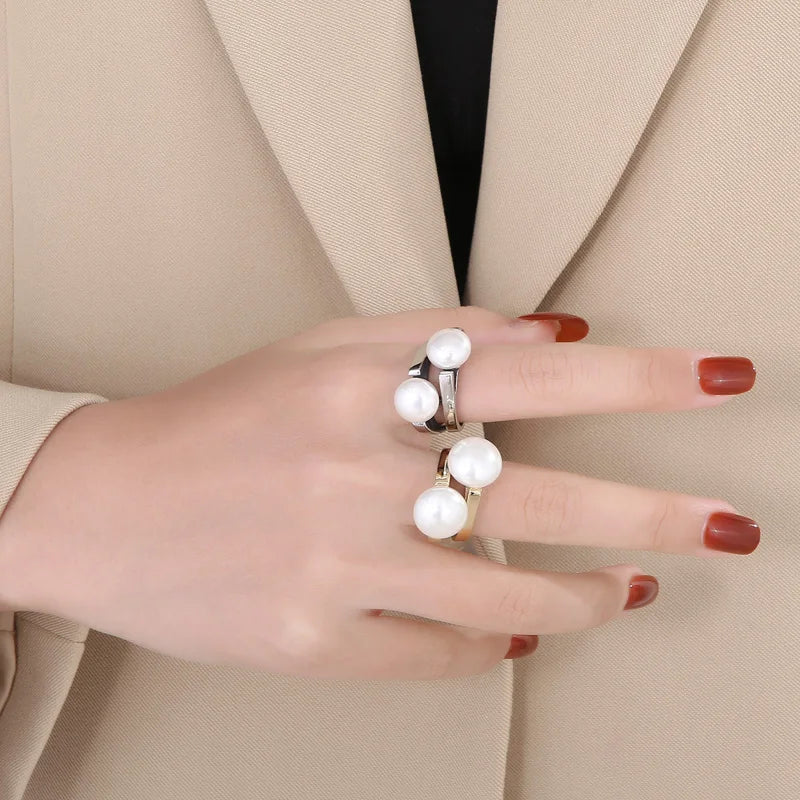 Elegant Shell Simulated Pearl Rings for Women